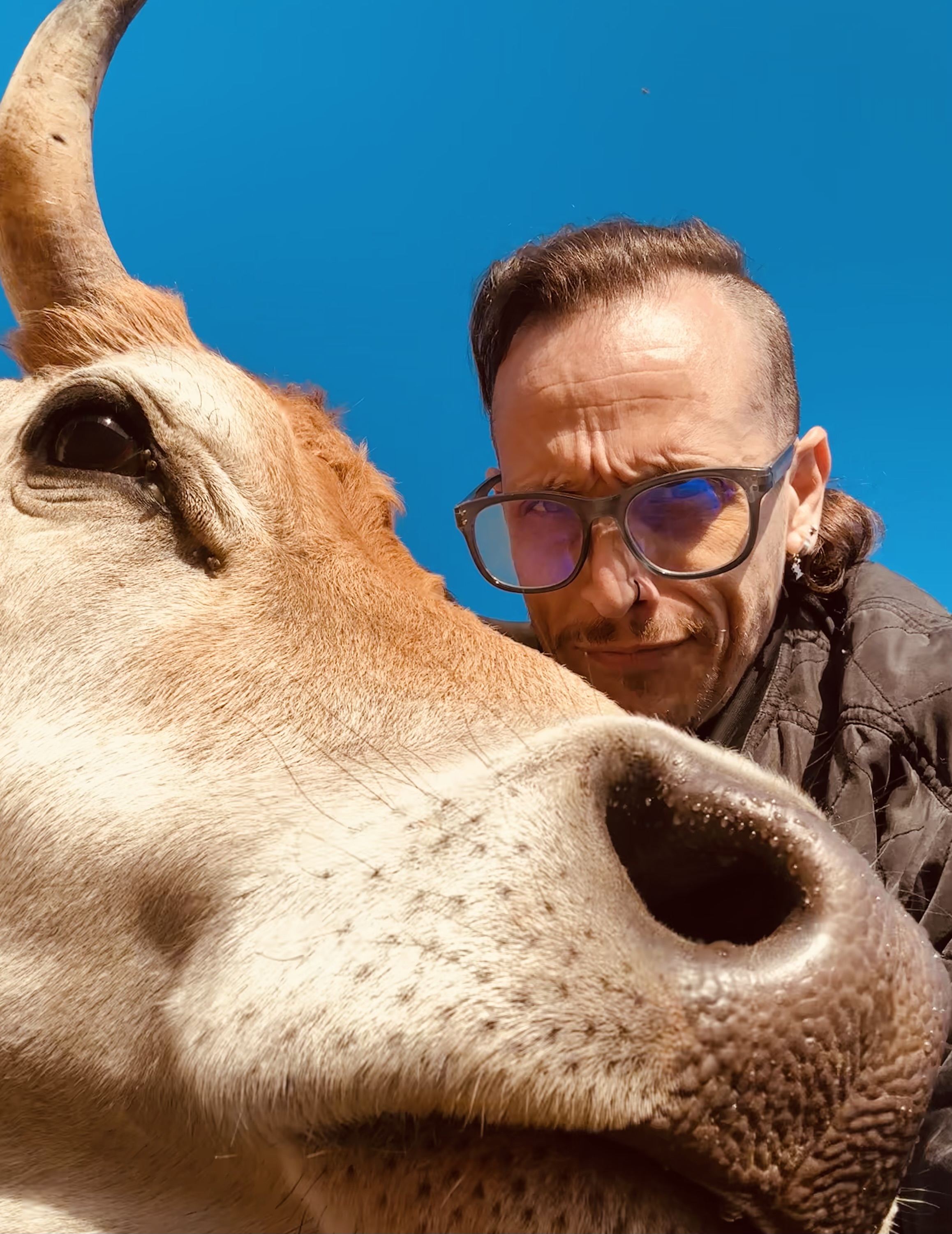 dad long hair cow friend