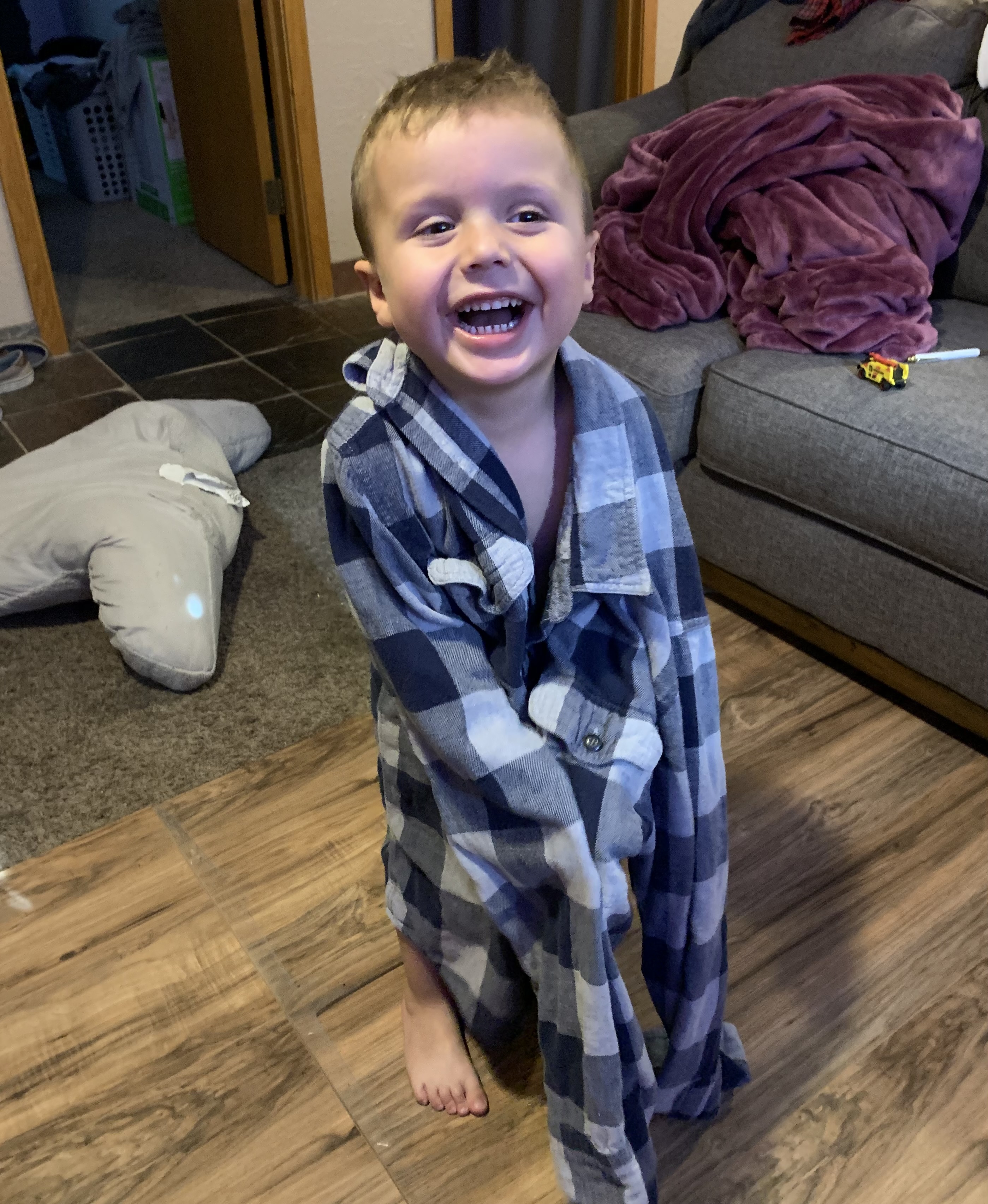a slightly overfit shirt in our first apartment
